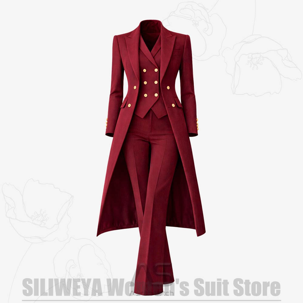 Formal Vest Waistcoat - Женский костюм-тройка: двубортное длинное пальто, жилет,