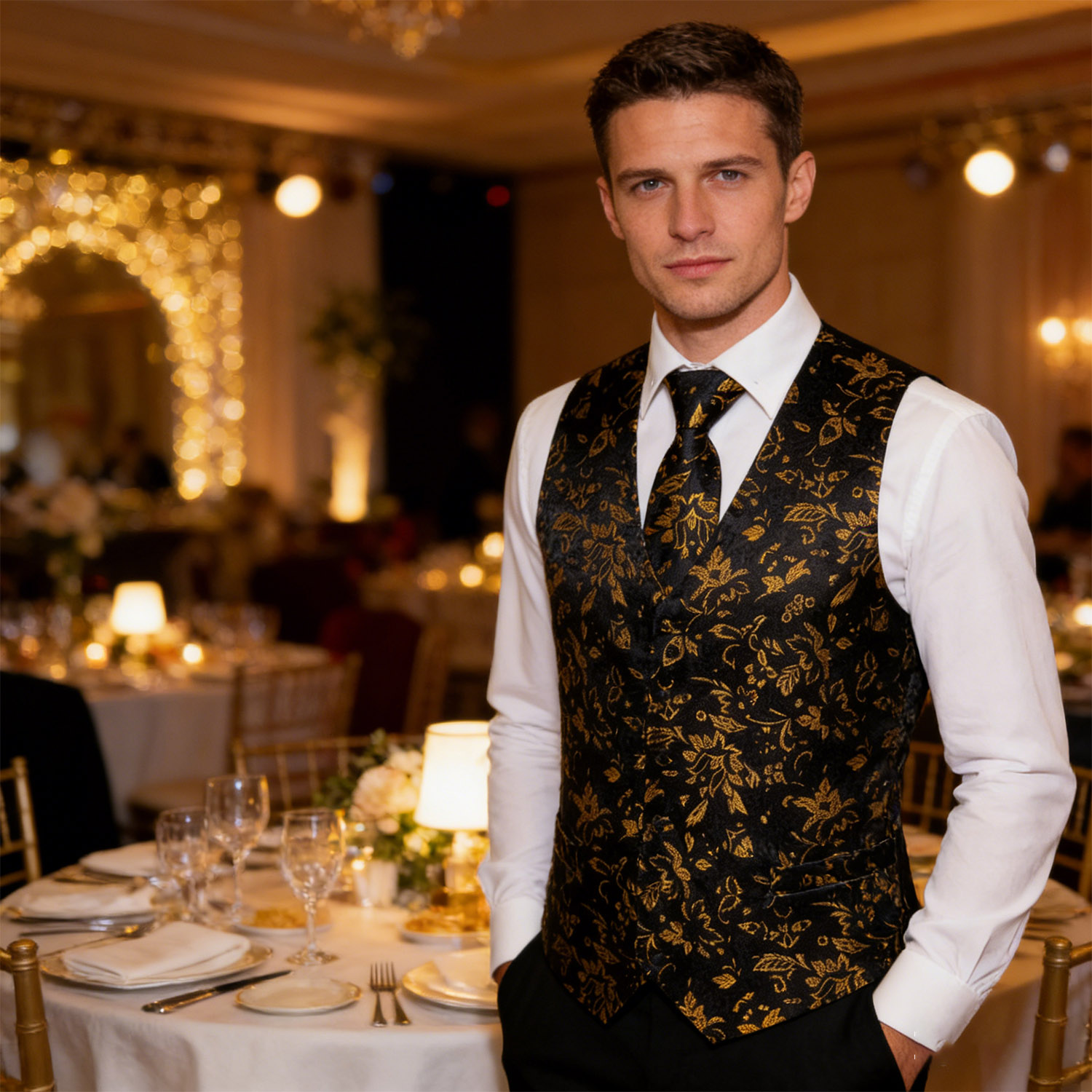Мужской роскошный золотисто-че – обзор и цена Formal Vest Waistcoat